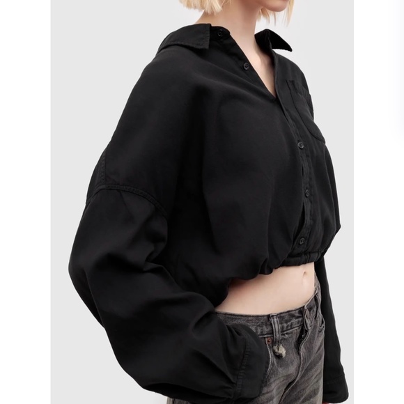 NWT R13 Gathered Hem Cotton Shirt - Black Causal - Picture 3 of 9